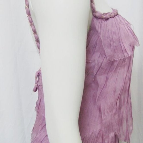 NEW ALBERTA FERRETTI Blouse 8 SILK Purple LETTUCE TOP BRAIDED SPAGHETTI STRAPS - Picture 3 of 9